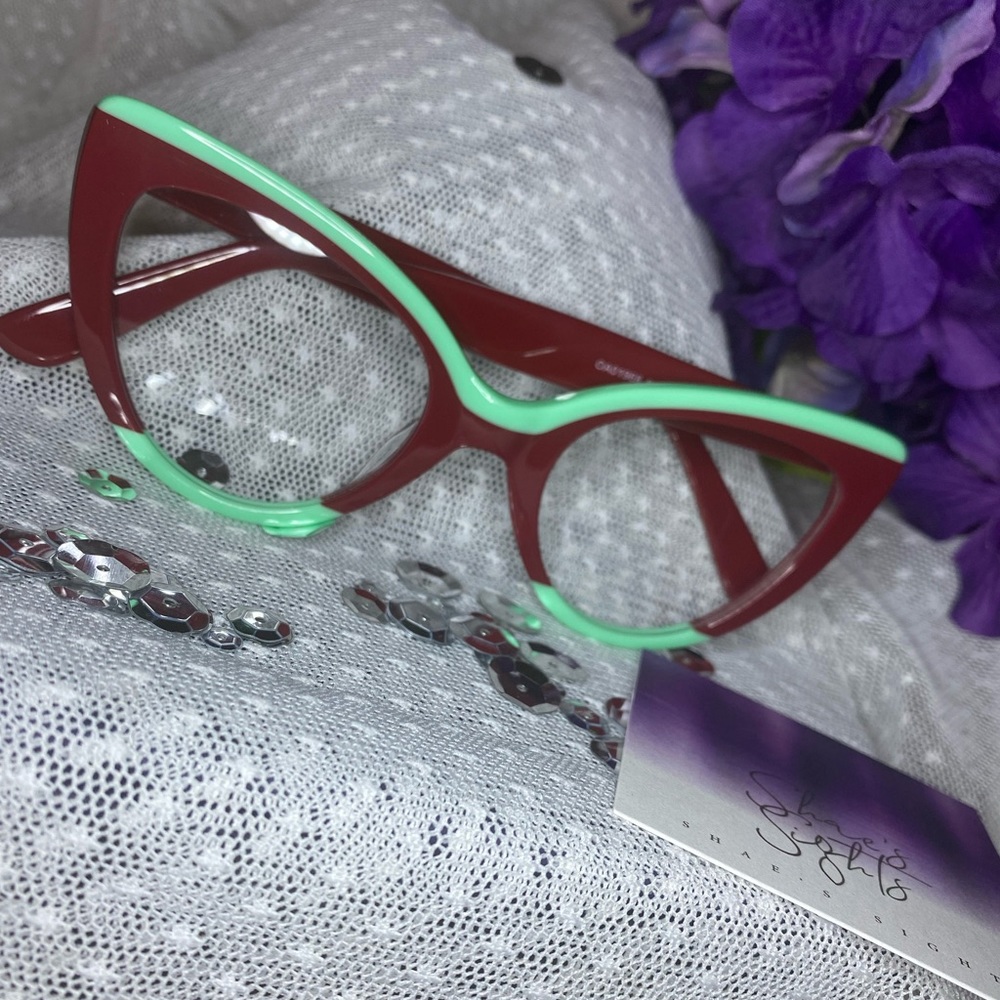 Cat Eye Wine/Mint Glasses